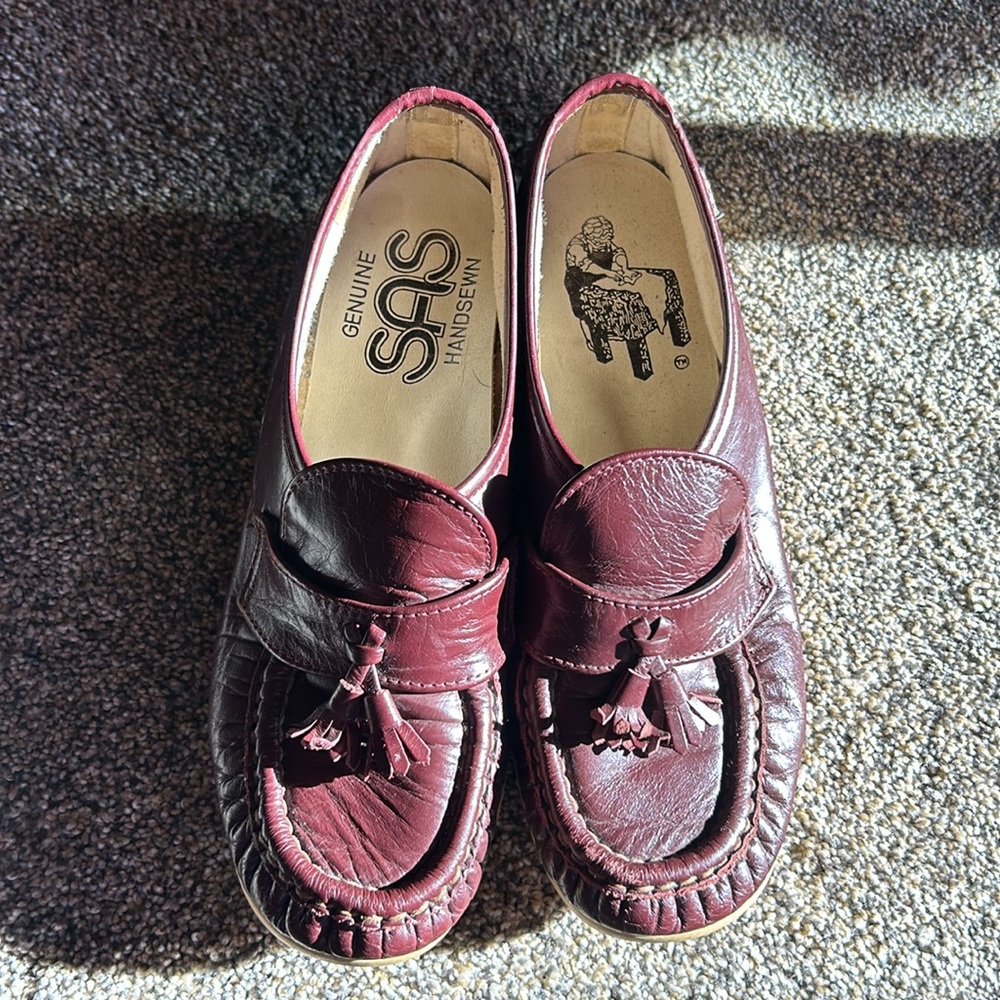 Vintage Leather SAS Platform Loafers Burgundy/Wine/Red Size 7 Made in USA Women